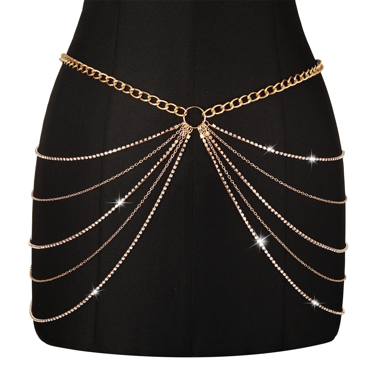 Women's Rhinestone Shiny Multi-layered Tassel Waist Chain