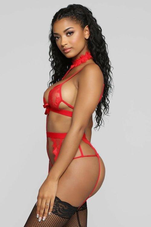 Lace Temptation Choker Bralette Lingerie Set with Garter Belt
