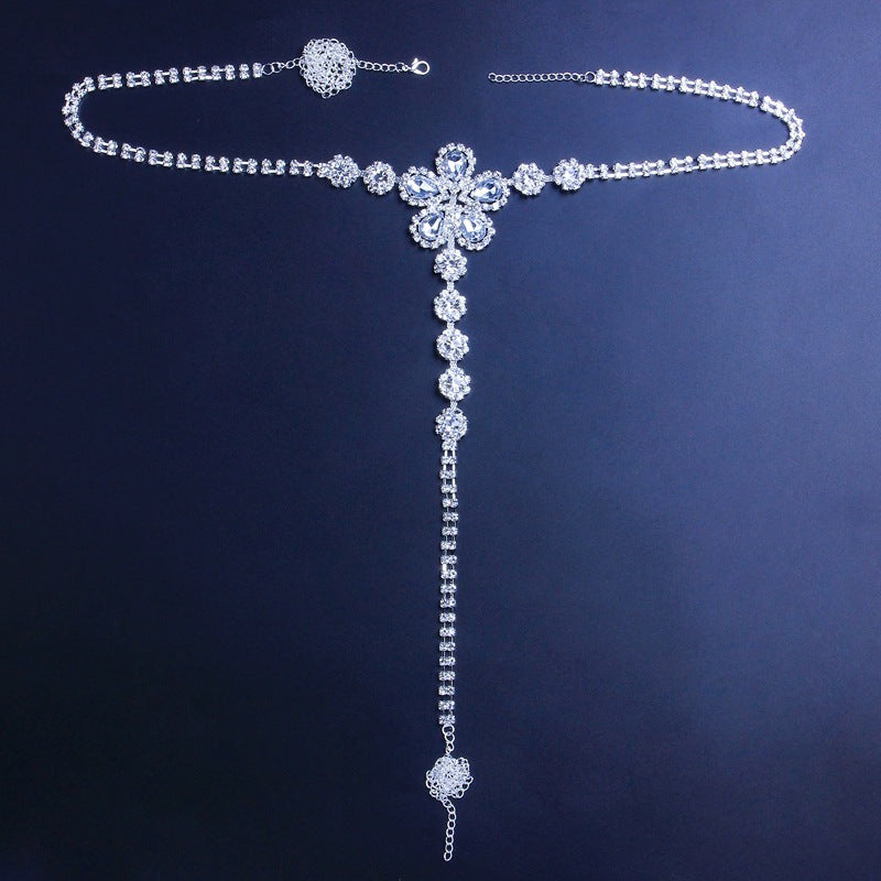 European And American New Sexy Yellow Flower Rhinestone Underwear Body Chains Women's Stylish Beach Accessories Body Chain