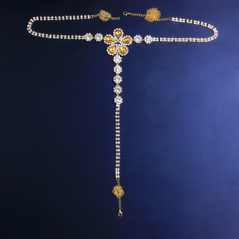 European And American New Sexy Yellow Flower Rhinestone Underwear Body Chains Women's Stylish Beach Accessories Body Chain