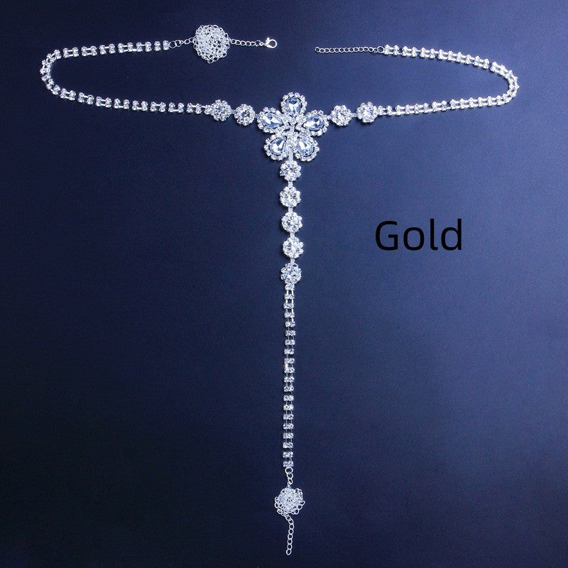 European And American New Sexy Yellow Flower Rhinestone Underwear Body Chains Women's Stylish Beach Accessories Body Chain
