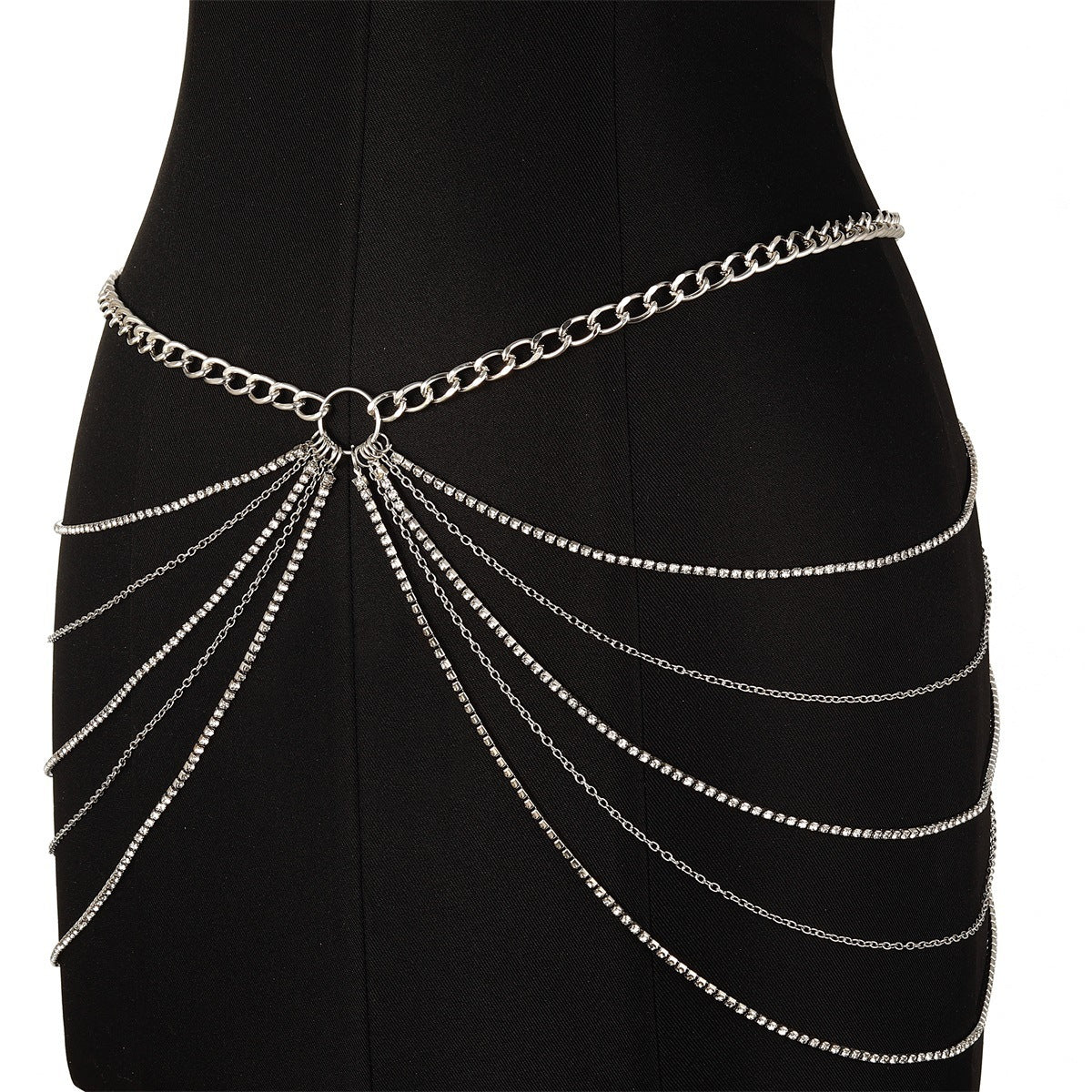 Women's Rhinestone Shiny Multi-layered Tassel Waist Chain