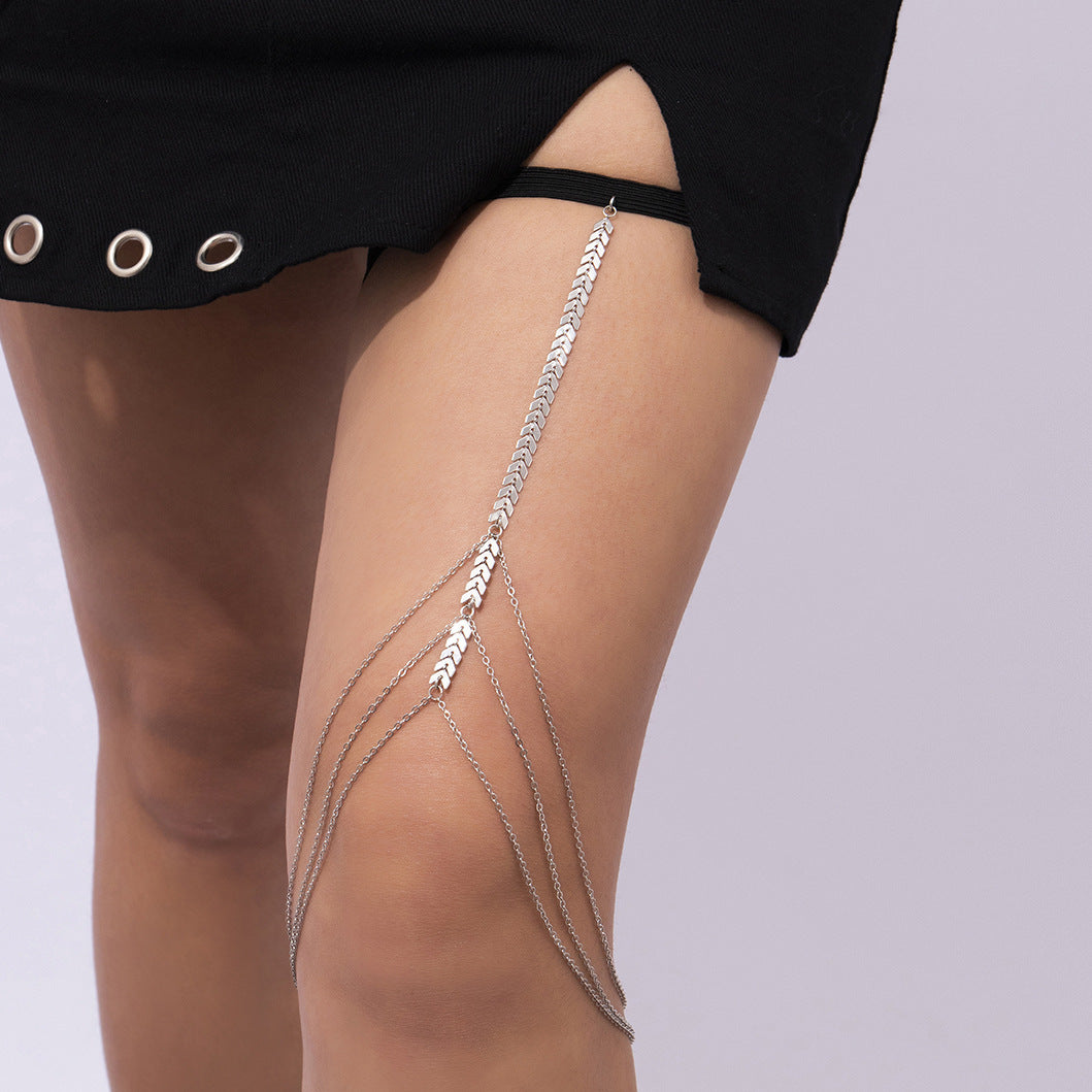 Elastic Band Multilayer Wheat Fringe Thigh Chain