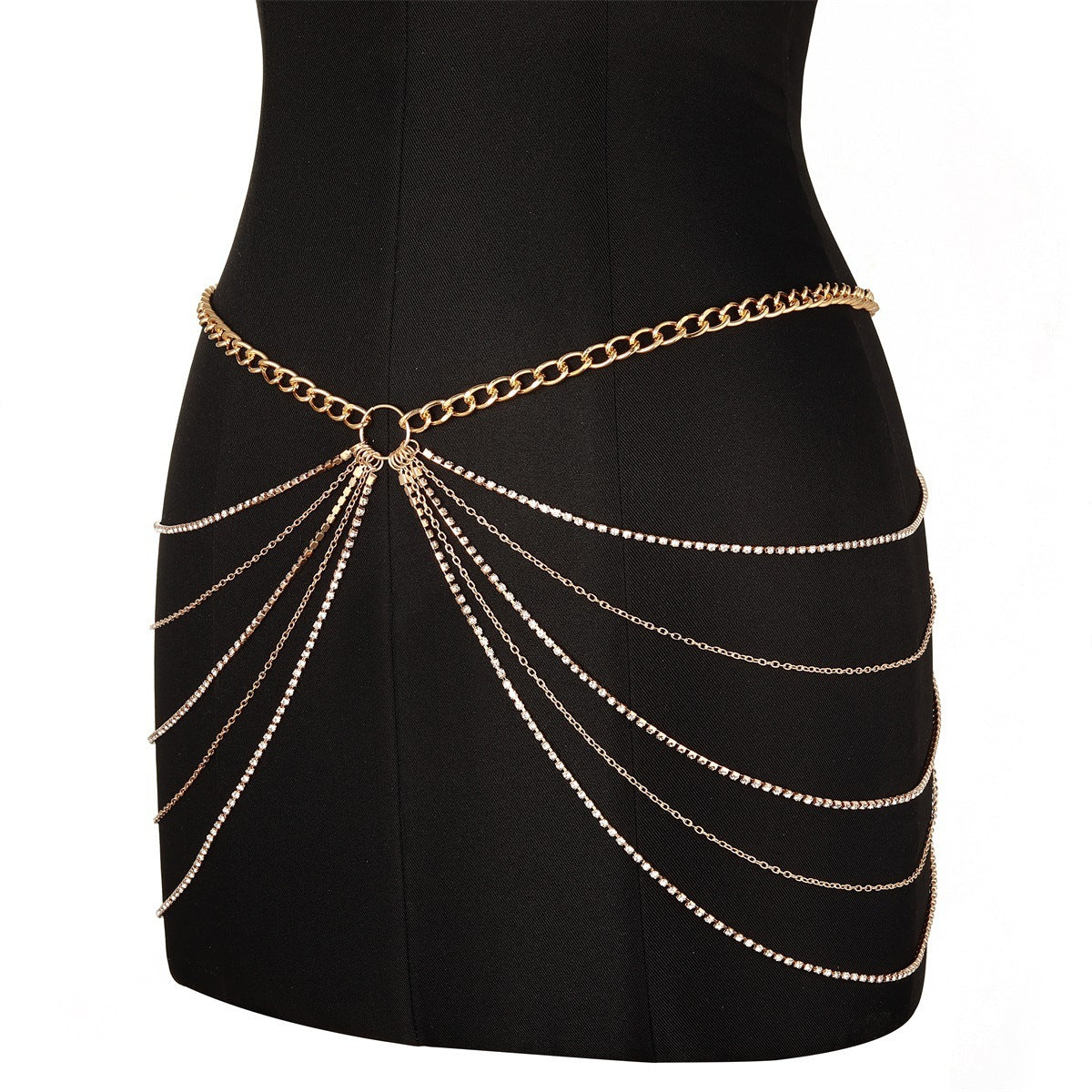 Women's Rhinestone Shiny Multi-layered Tassel Waist Chain